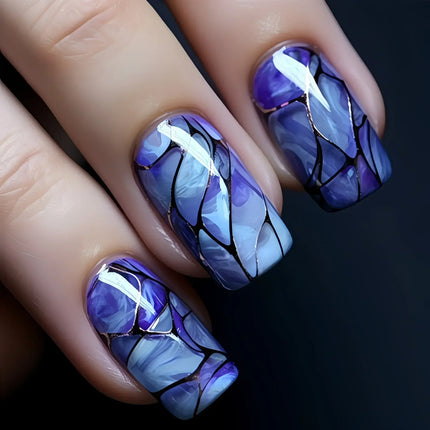 24Pcs Ladder-shaped Ballet False Nails with Glue Stripe Floral Nail