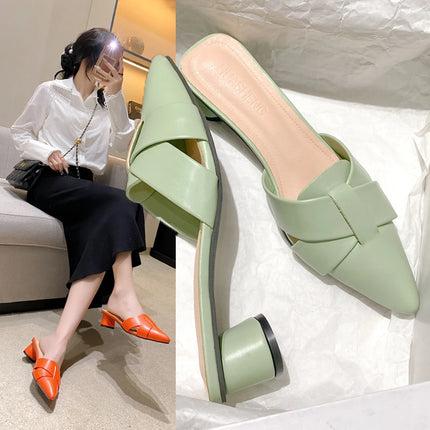 Summer Riband Decoration Slippers Women Fashion High Quality Round Heel Shoes Casual Sweet High Heels Plus Size 42 Women Sandals