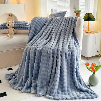 Rabbit Fur Throw Blanket Flannel Wool Nap Sofa Blanket Blanket