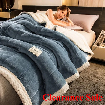New Coral Fleece Autumn Winter Warm Blankets For Bed 3 Layers Thicken Flannel Blanket Quilt Soft Comfortable Warmth Quilts