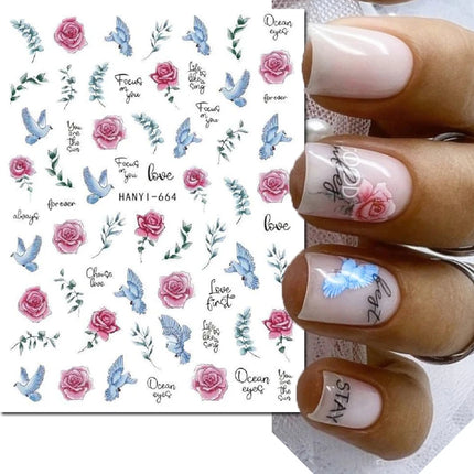 3d Nail Art Decals Elegant White RoyalBlue Roses Flowers