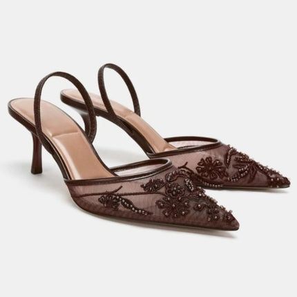 Heels for ladies Elegant String Bead pumps Summer Luxury Designer Shoe