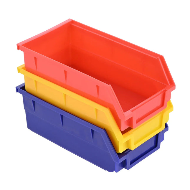 5pcs Stackable Storage Bins Tool Parts Organization Hanging Plastic Box Red Yellow Blue 110/190/270mm Garage Hole Board Case Kit