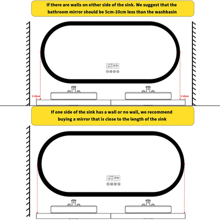 Large Bathroom Mirror Oval LED Vanity Mirror Wall Mounted w Bluetooth, Digital Display, Back Front Lit, Anti Fog for Hotel Hall