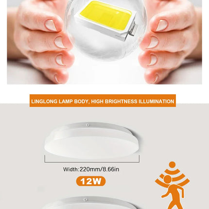 Led Ceiling Lamp With Motion Sensor 12W 24W Smart Home Lighting Led Ceiling Light Fixtures For Entrance Balcony Corridor 85-265V