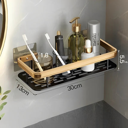 Punch Free Wall Mounted Bathroom Shelf No Drill Shower Shelf Kitchen Storage Organizer Shampoo