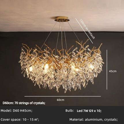 Nordic Luxury Living Room Branch Led Pendant Lights Lustre Crystal Art Hanging Lamp Modern Suspend Lamp Gold Chandelier Fixtures