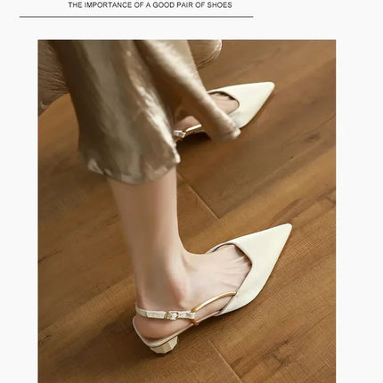 Women's Low Heels Sandals Fashion Pointed Toe Women's Stiletto Heels Slingback Casual Slippers Wedding Bride 2024 New