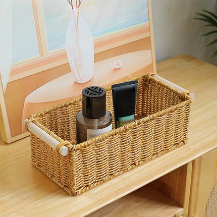 Rattan Storage Basket Wicker Storage Baskets for Shelves Desktop Wicker Baskets for Storage Woven Baskets S/M/L Sizes