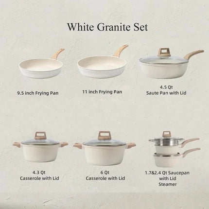 3-7 Pots and Pans Set Nonstick Cookware Sets White Granite Induction Cookware Non Stick Cooking Set
