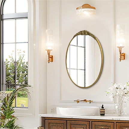 Large Wall Mirror Baroque Mirror Bathroom Decor Round/ Oval Vanity Mirror w Antique Brass Edge for Entryway, Hallway Living Room