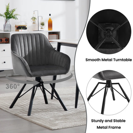 2PCS/SET Swivel Dining Chairs Velvet Living Room Ergonomic Leisure Chair Upholstered Lounge Kitchen Chair with Armrests
