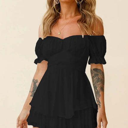 2024 Short Sleeve White Dress Women‘s Summer Dress Fashion Ruffle Mini Dress Sexy Strapless Dress