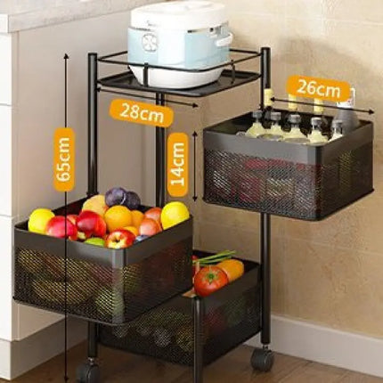 Household Floor Standing MultiLayer Storage Rack Removable Rotating Storage Cabinet Kitchen Vegetable Fruit Basket with Wheel