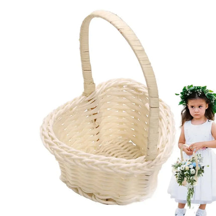 Rattan Basket With Handle Handheld Woven Basket Woven Mini Hand-Carried Basket Rattan Woven Small Flower Basket For Wedding