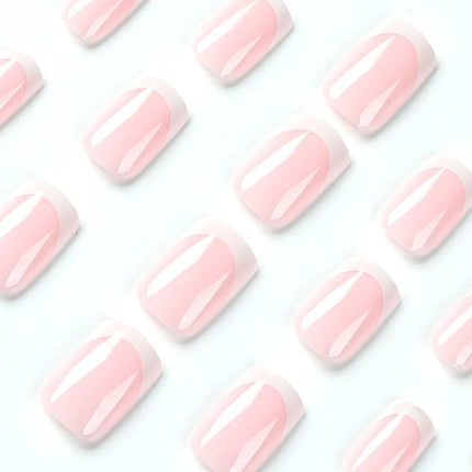 Simple White French Wearable Long Square Fake Nails Full Cover