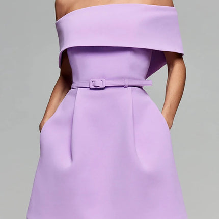 Slash Neck Off The Shoulder Solid Mini Dress, Women Spring Summer Patchwork Simple Party Dress, 2024 Short Sleeve Ladies Dress