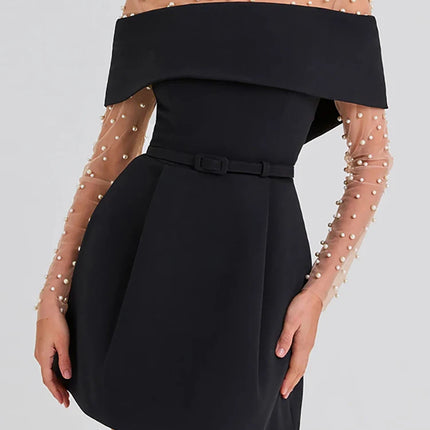 Slash Neck Off The Shoulder Solid Mini Dress, Women Spring Summer Patchwork Simple Party Dress, 2024 Short Sleeve Ladies Dress