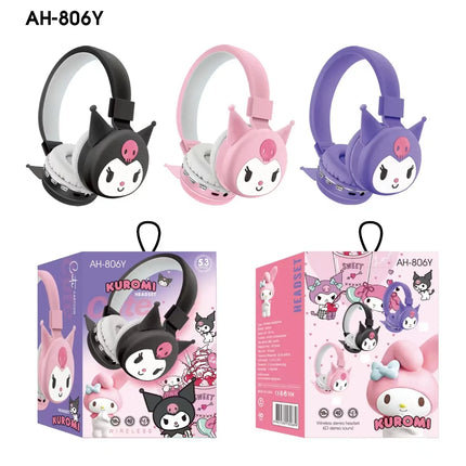 Kuromi Wireless Bluetooth Headsets Cartoon with Mic Foldable Lightweight Earphone for Phones Laptop