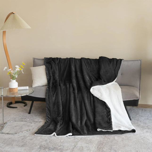 Good Nite Black Cuddle blanket Fluffy Fleece blanket Sherpa Warming Sofa Throw for Winter Couch Soft & Comfortable