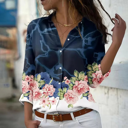 Fashion Long Sleeve Shirt Summer Breathable Single-Breasted Lapel Top 3d Floral Printed Button Shirts Women's Clothing Autumn