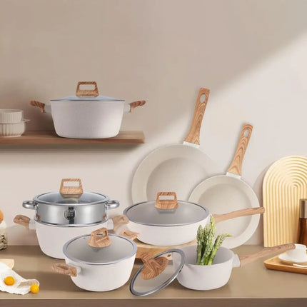 21-piece Aluminum Pots Set Non-Stick Cookware White Granite Induction Cooking Set