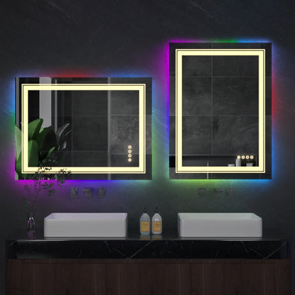 LUVODI Rectangle RGB LED Bath Mirror Wall Mounted Waterproof Demist Vanity Makeup Mirror with Multicolor Lights