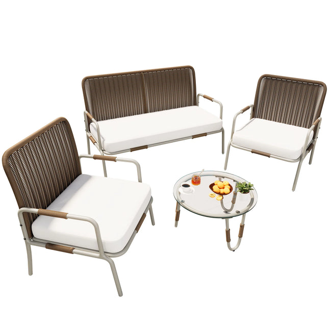 Poly Rattan Seating Group, Garden Furniture Seating Set garden Sets, garden Lounge for 4, with armchair, coffee table & Cushions