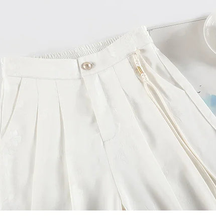 New Chinese Style Jacquard Wide Leg Satin Pants for Women Elegant Solid Office Lady Women's Casual Loose Pants Female