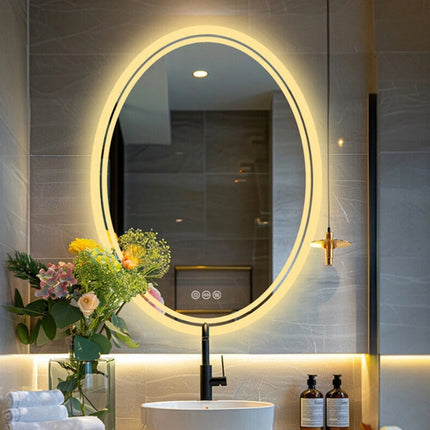 LED Lightd Bathroom Mirror Oval Illuminated Wall Vanity Mirror with Anti-Fog 3 Lighting Memory Function Backlit Makeup Mirror