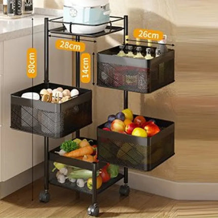 Household Floor Standing MultiLayer Storage Rack Removable Rotating Storage Cabinet Kitchen Vegetable Fruit Basket with Wheel