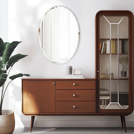 Frameless Oval Wall Mirror High Definition Elliptical Vanity Mirror with Beveled Silver Edge for Bathroom Bedroom Livingroom