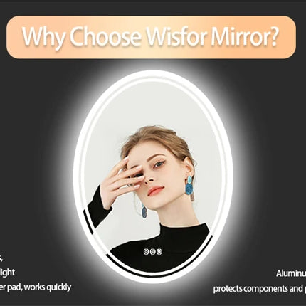 LED Lightd Bathroom Mirror Oval Illuminated Wall Vanity Mirror with Anti-Fog 3 Lighting Memory Function Backlit Makeup Mirror