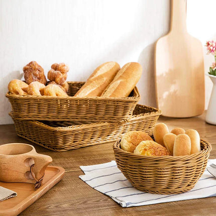 Handwoven Rattan Storage Basket Rectangular Wicker Tray Picnic Basket Bread Food Fruit Cake Plate Sundries Box Kitchen Organizer