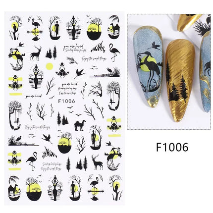 1PCS New Autumn Flowers Nail Decals Animal Nail Stickers Flower