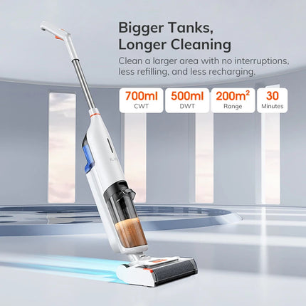 Wireless Wet Dry Smart Mop Washing , 5500Pa Suction, 1 Min Self Cleaning, Large Dual Water Tank