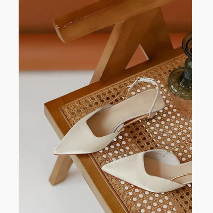Women's Low Heels Sandals Fashion Pointed Toe Women's Stiletto Heels Slingback Casual Slippers Wedding Bride 2024 New