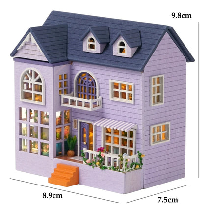 Wooden Doll House Assembly Building Model Pink Princess Villa Architecture Kit 3D