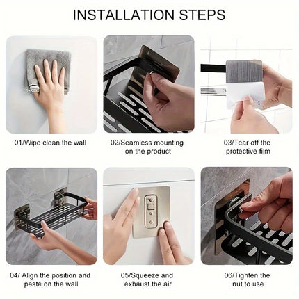 Punch Free Wall Mounted Bathroom Shelf No Drill Shower Shelf Kitchen Storage Organizer Shampoo