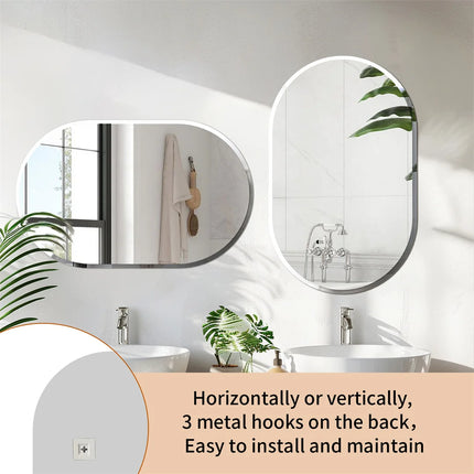 LUVODI Frameless Long Oval Bathroom Vanity Mirror Silver Glass Wall Decor Mirror with Beveled Edge for Bathroom Entryway