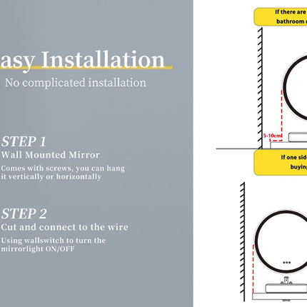 Bathroom Mirror with LED 60/80cm Round Illuminated Wall Mirror Aluminum Gold Frame Anti-fog 3 Lighting Color Memory Function