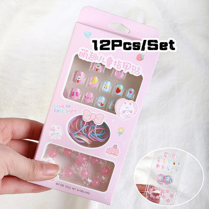 120Pcs Candy Child Nail Tips Full Cover Short False Kids Fingernails Colorful Festival  Press on Nails Grils Cute Manicure Tool%