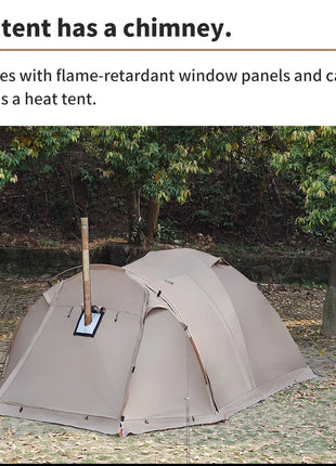 Fireproof 2 Person Winter Tent Hot Tent Waterproof Tunnel Dome Tent with Stove Jack and Snow Skirt for Camping Hiking 4 Season