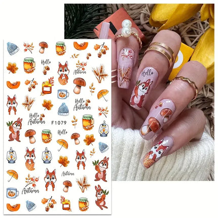 1PCS New Autumn Flowers Nail Decals Animal Nail Stickers Flower
