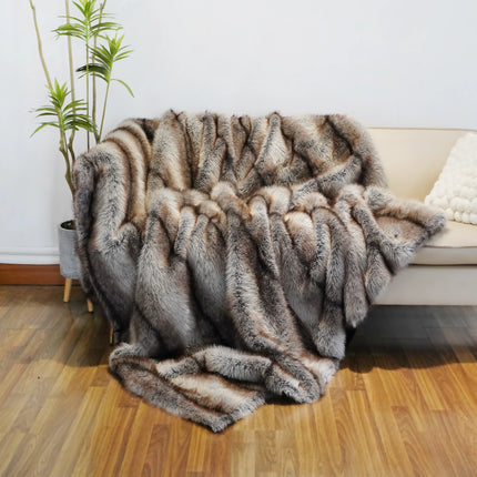 Luxury Faux Fur Blanket High-end Bed  Fox Fur Blankets For Beds Plaid on The Sofa