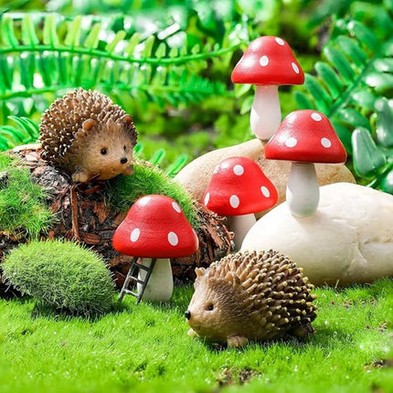 Garden Fairy Replacement Resin Hedgehogs And Wood Mushroom