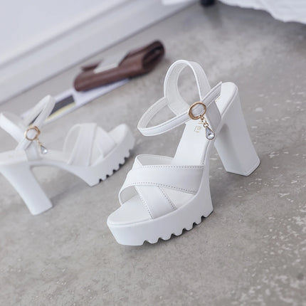 Sandals for Women One Word Summer 2024 Block Heel Ladies Shoes Wedge with Platform Waterproof Footwear Chunky Super-high Beige