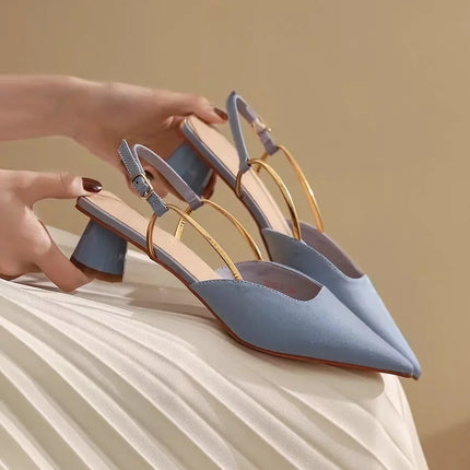 Women's Low Heels Sandals Fashion Pointed Toe Women's Stiletto Heels Slingback Casual Slippers Wedding Bride 2024 New