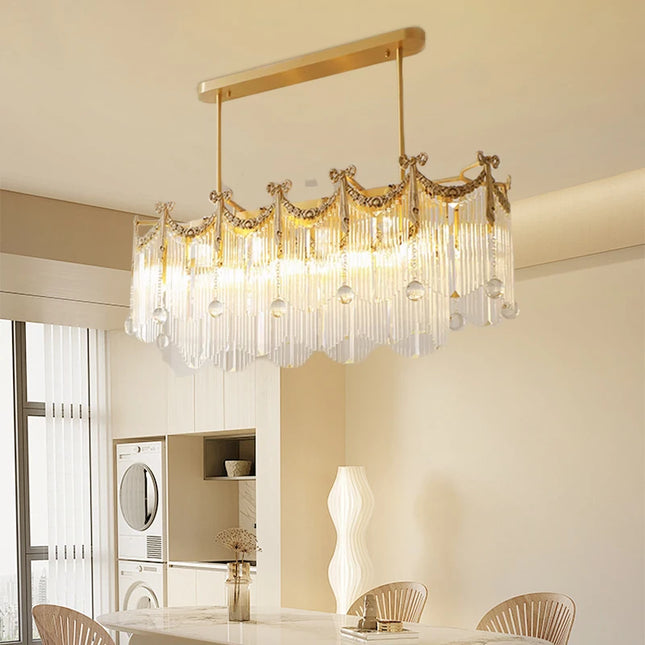 Kitchen Island Ceiling Hanging Lamp Chandelier Light For Living Room Dining French Crystal Copper Modern Led Pendant Lights