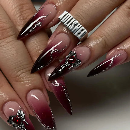 24pcs Leopard Print Almond Fake Press on Nails with Mini Flower Acrylic